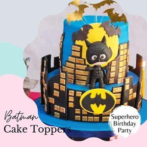 Fondant Batman Gotham City Cake Topper: Logo & Stars, Superhero Party